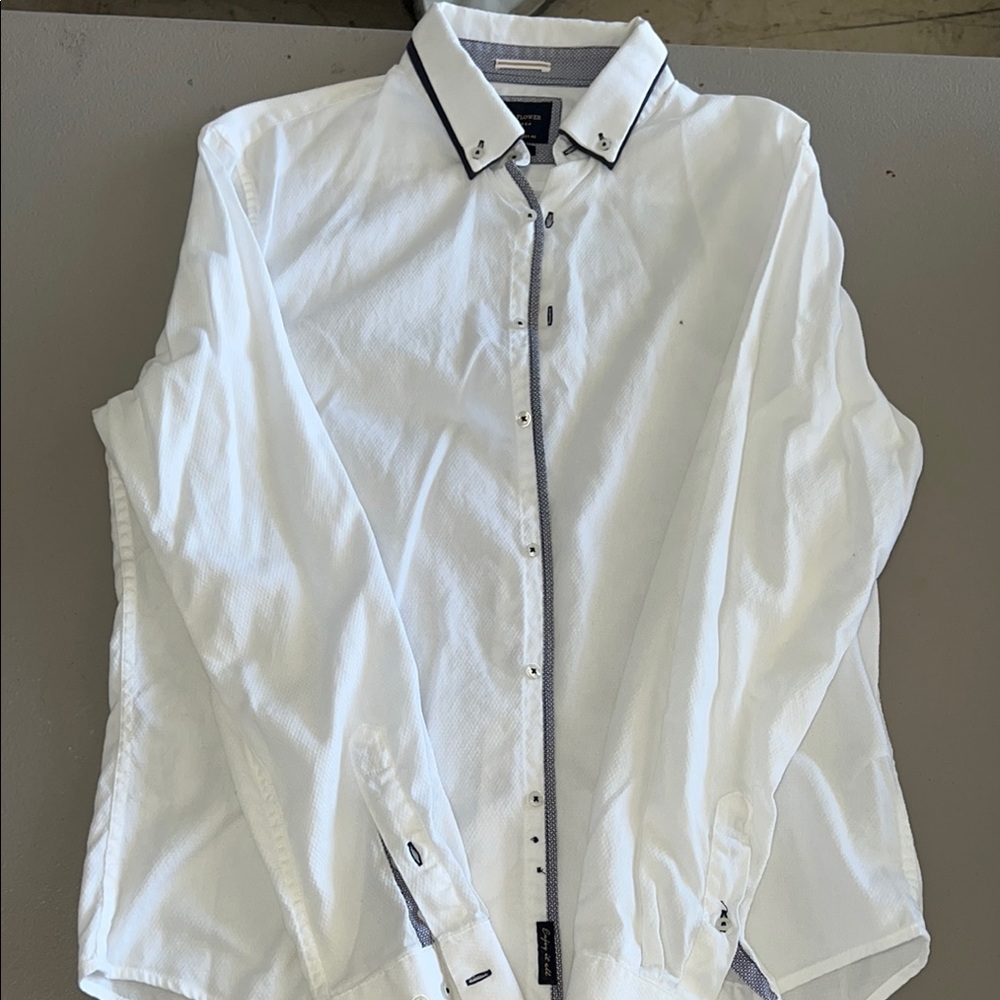 Denim & Flower White Shirt with Black Trim